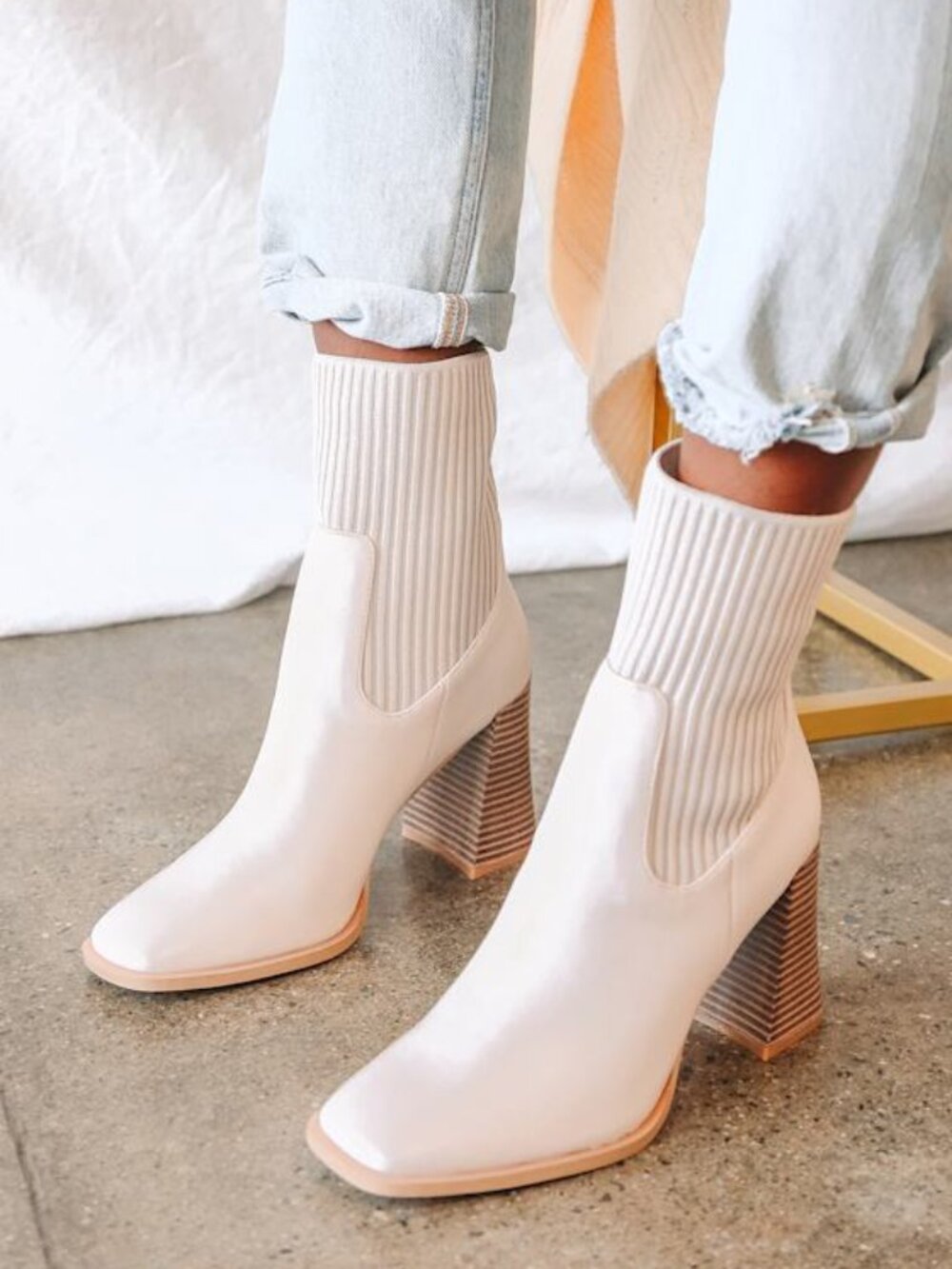 Lulus Naynee Bone Square Toe Mid-calf Boots White - Size 6.5